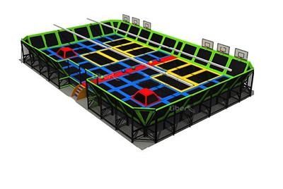 Trampoline Park with basketball hoop